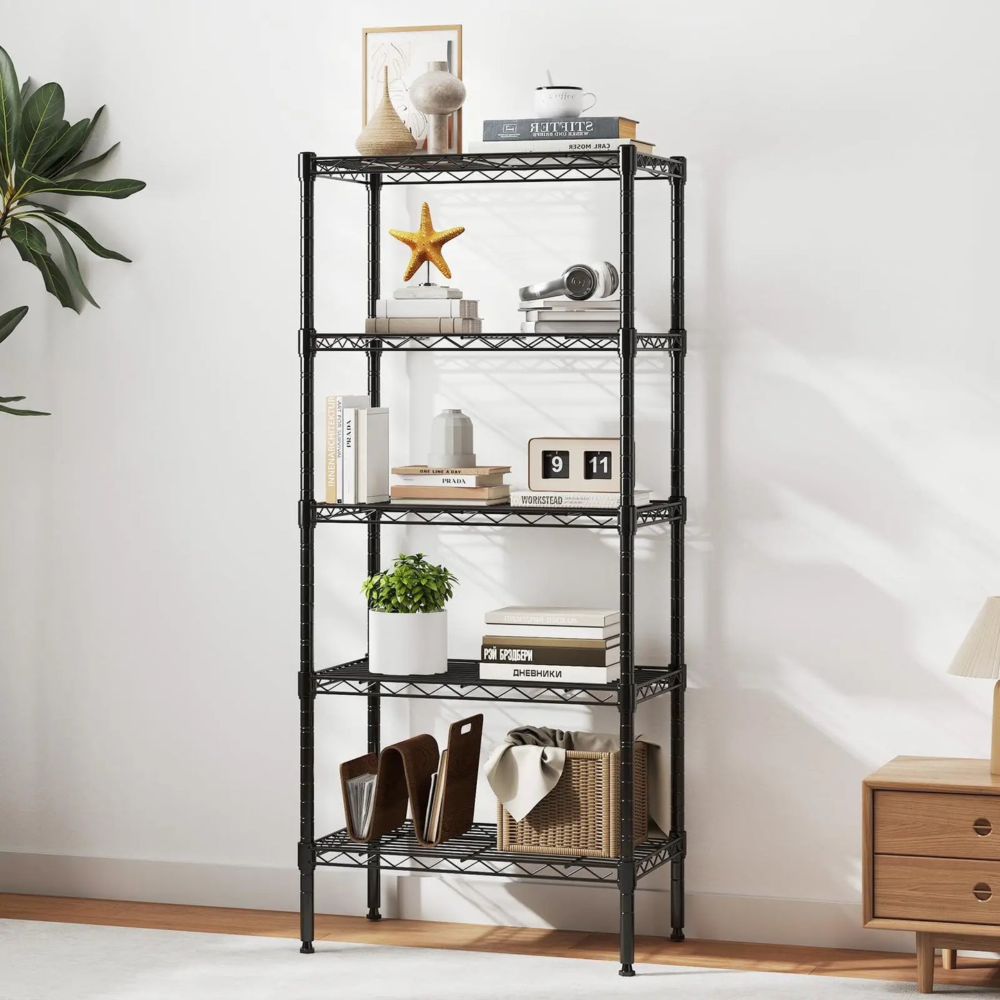 JHK 3-5 Tier Metal Wire Storage Shelves Adjustable Storage Racks Heavy Duty Standing Shelf Organizer for Living Room and Kitchen