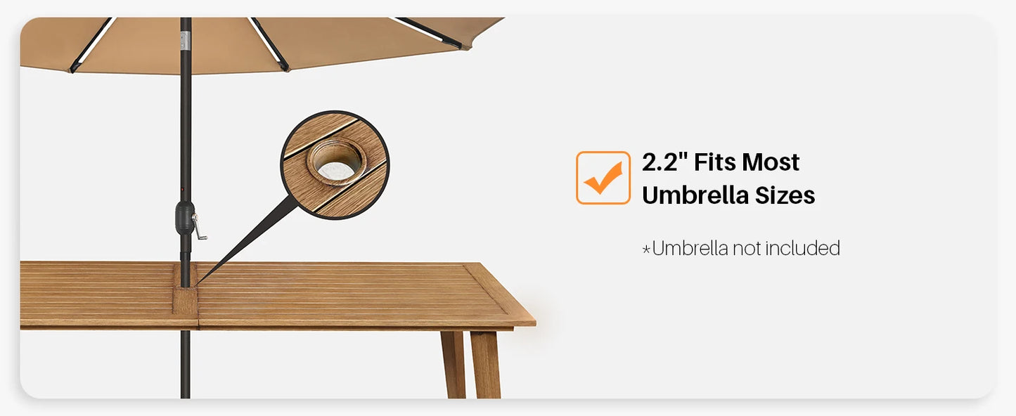 SeeHill 9 Pieces Patio Dining Set for 8, Outdoor Aluminum Dining Patio Table Furniture Set with Umbrella Hole for Poolside, Teak