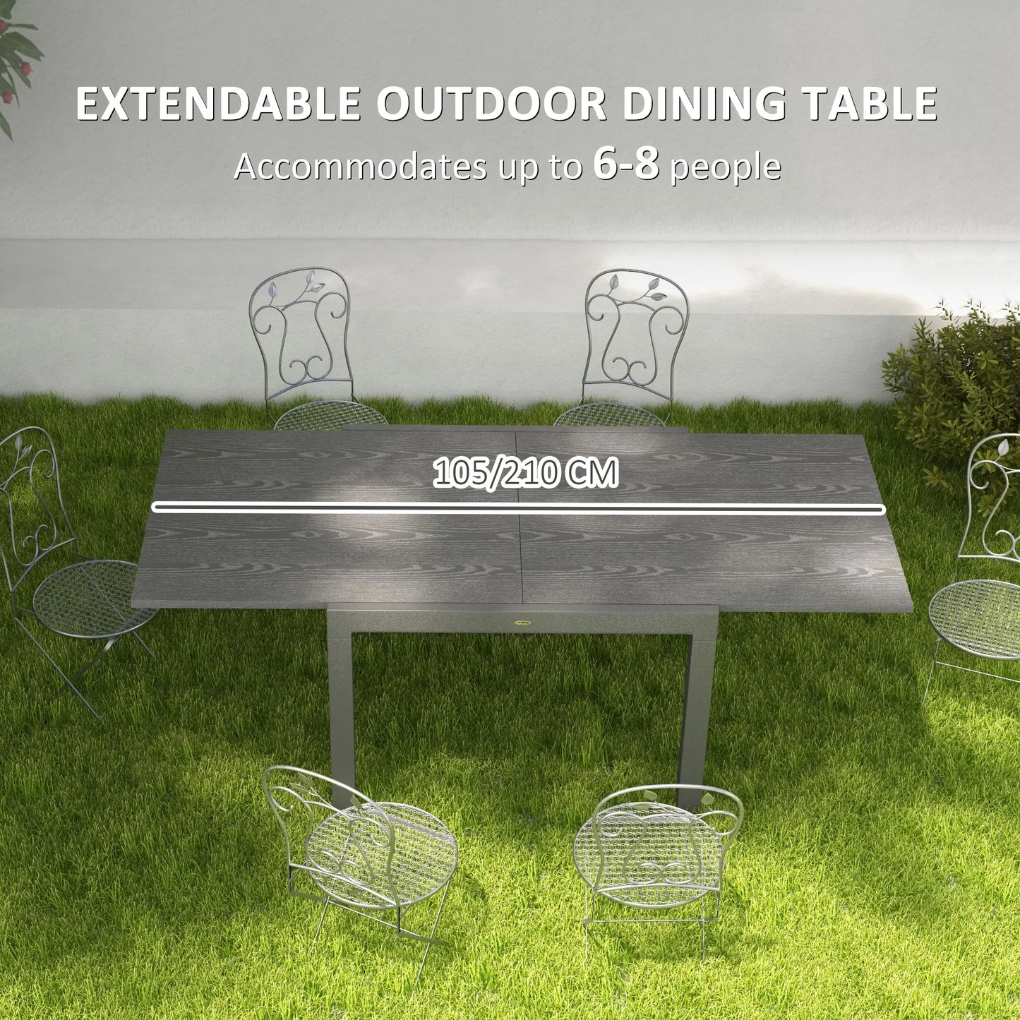 Extendable Patio Table for 6-8 People, Aluminum Frame Rectangular Outdoor Dining Table, for Backyard, Dark Gray