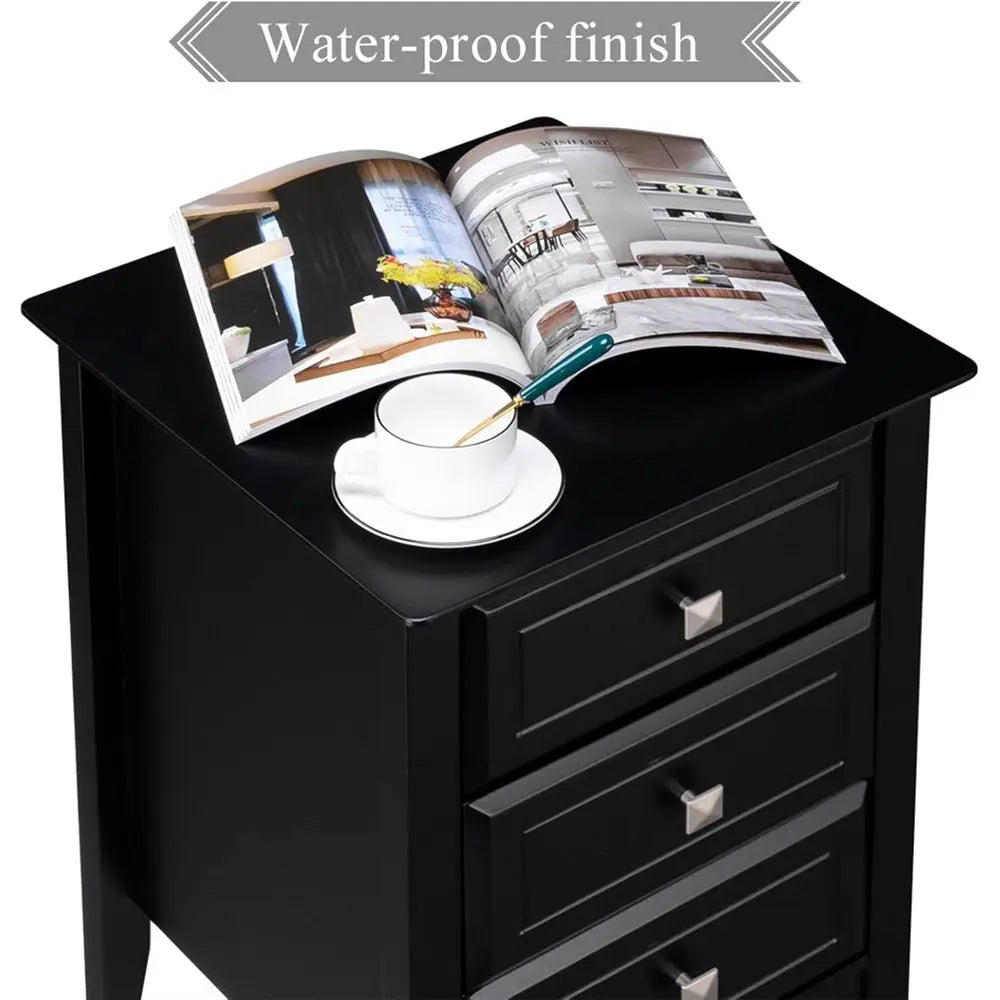 Upgraded 3 Drawers Night Stands for Bedrooms Set of 2, Wooden Black Nightstand Stylish, Modern Bed Side Table/Night Stand for Sm